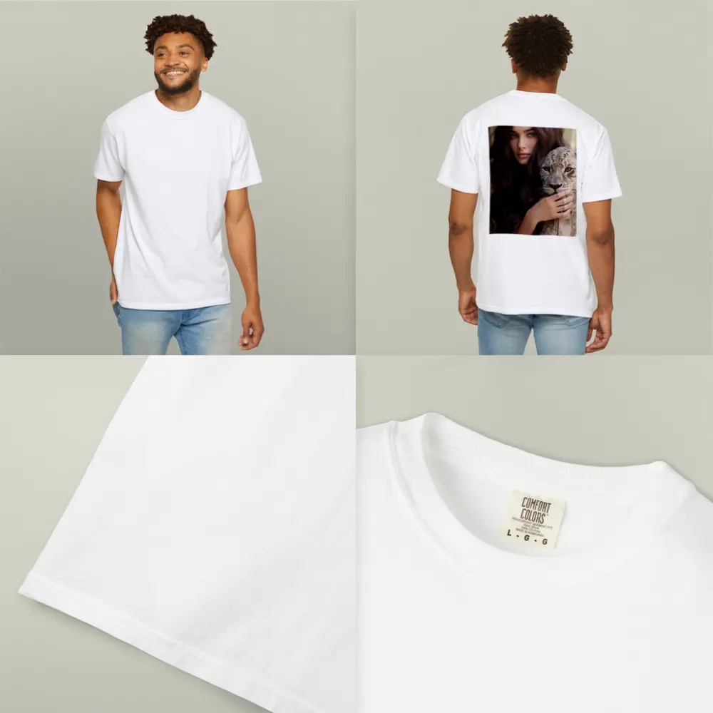 Woman Holding Snow Leopard Soft Background – T-Shirts