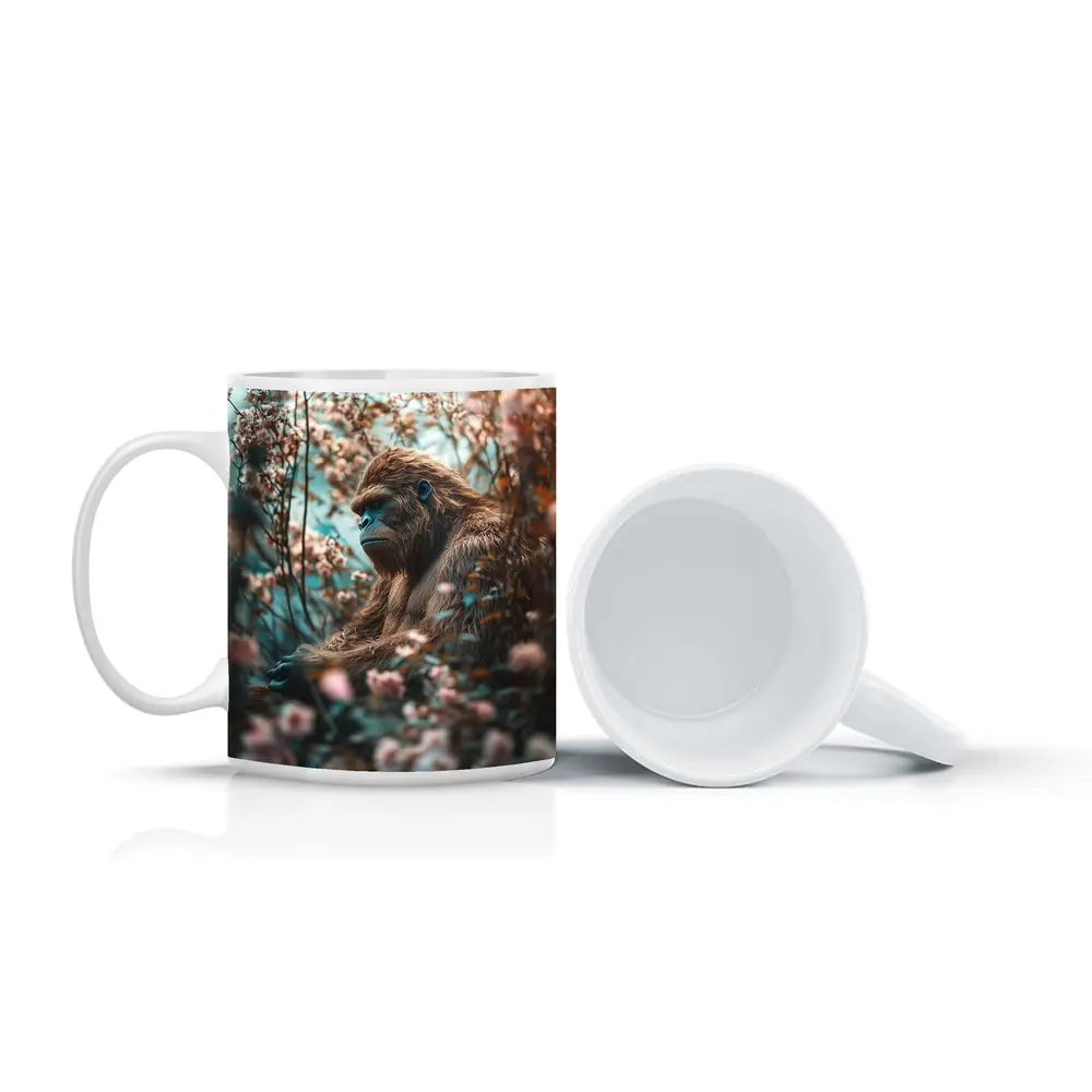 Gorilla Among Pink Blossoms Floral Background – Mugs