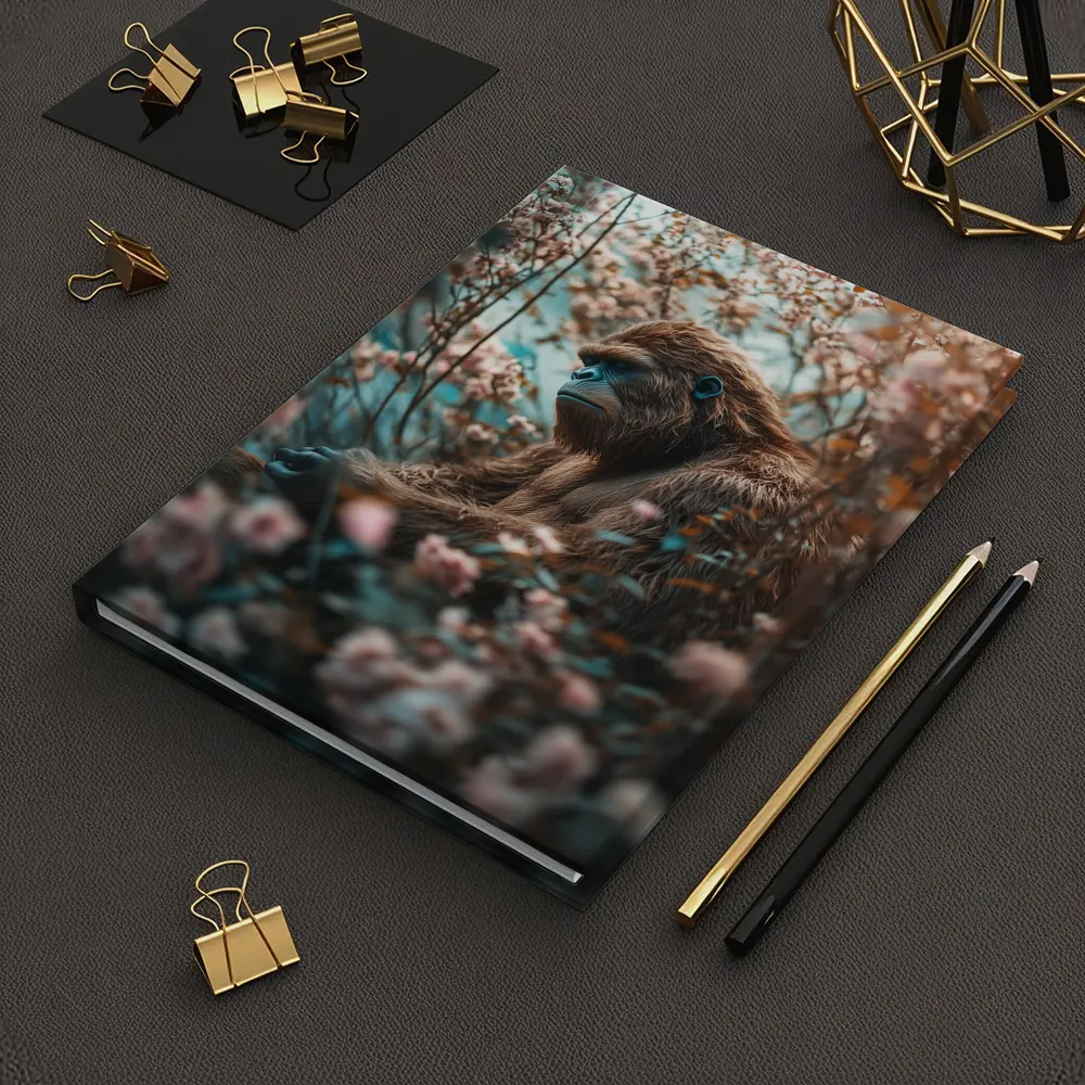 Gorilla Among Pink Blossoms Floral Background – Notebooks