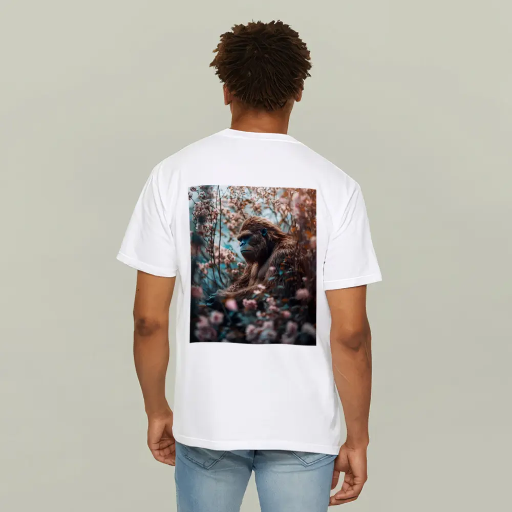 Gorilla Among Pink Blossoms Floral Background – T-Shirts