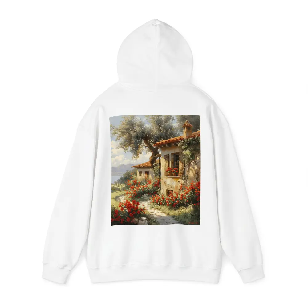 Mediterranean Cottage Garden Red Roses Painting – Hoodies