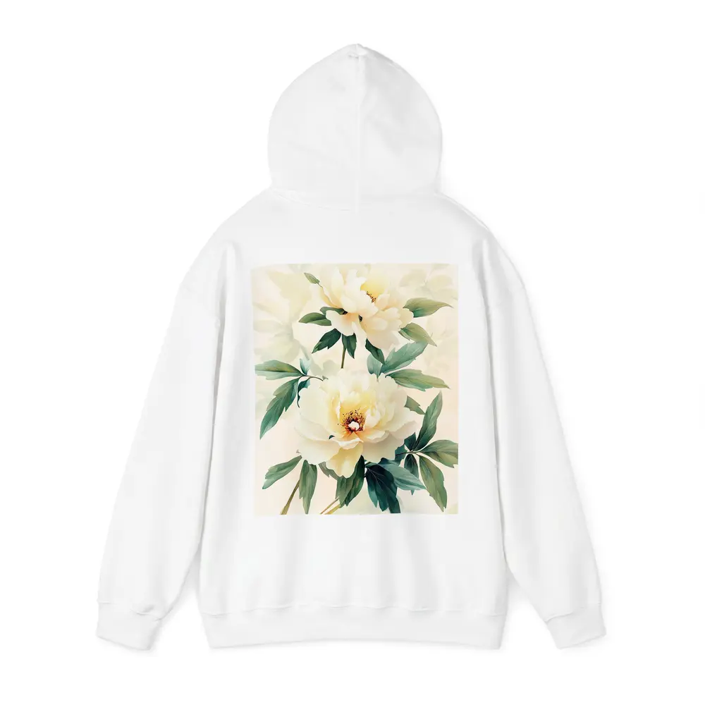 White Peony Flowers Soft Beige Watercolor Art – Hoodies