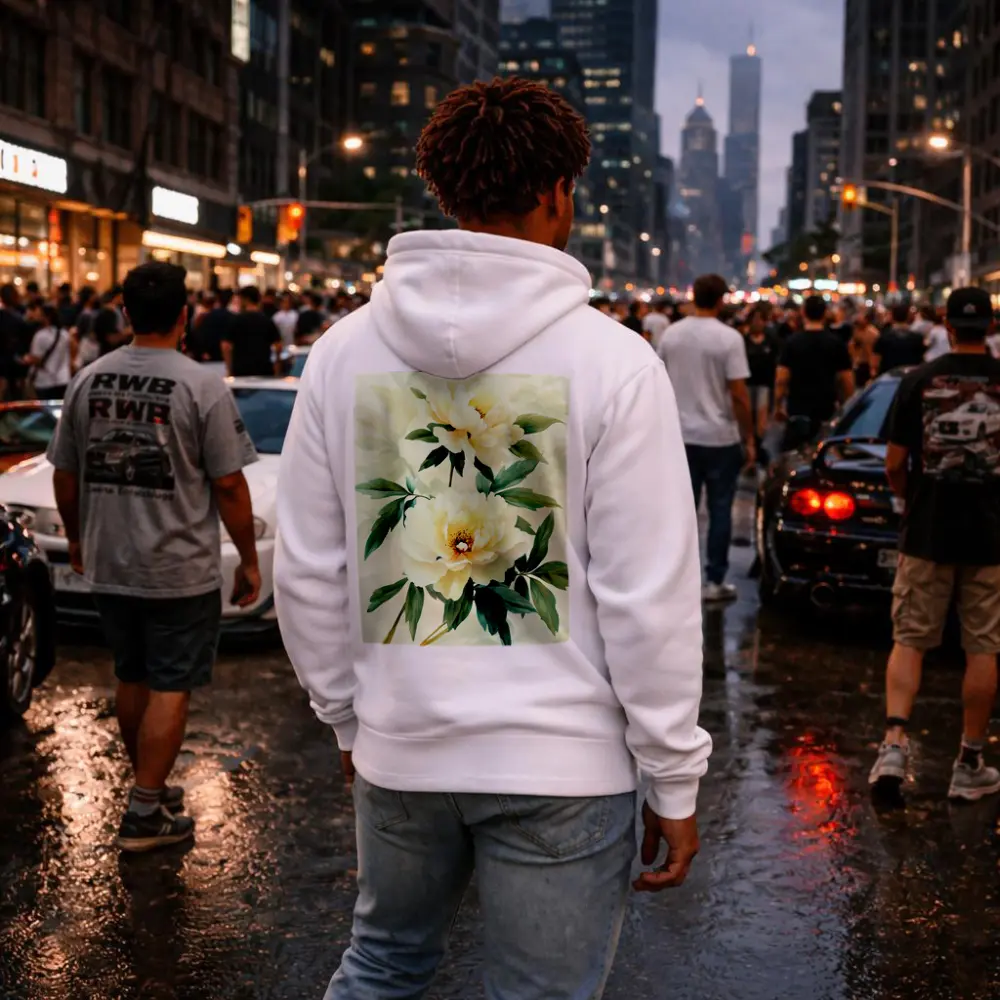 White Peony Flowers Soft Beige Watercolor Art – Hoodies