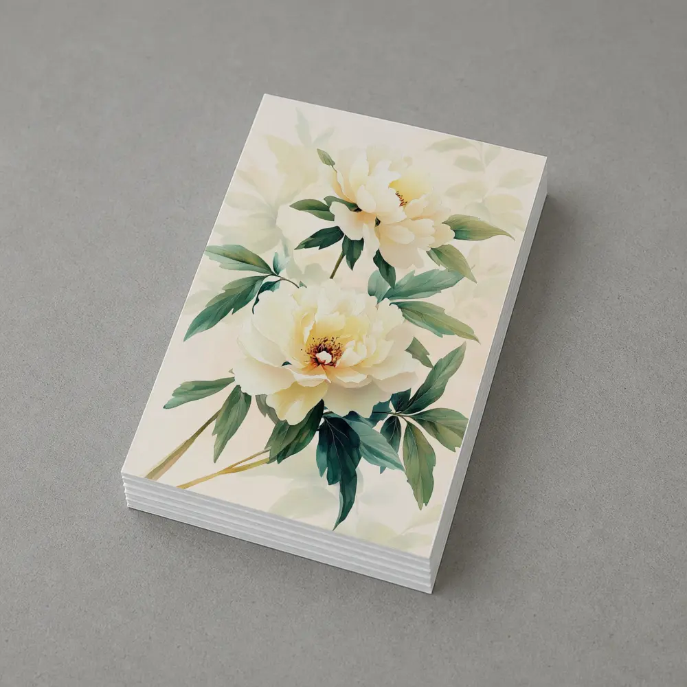 White Peony Flowers Soft Beige Watercolor Art – Postcards