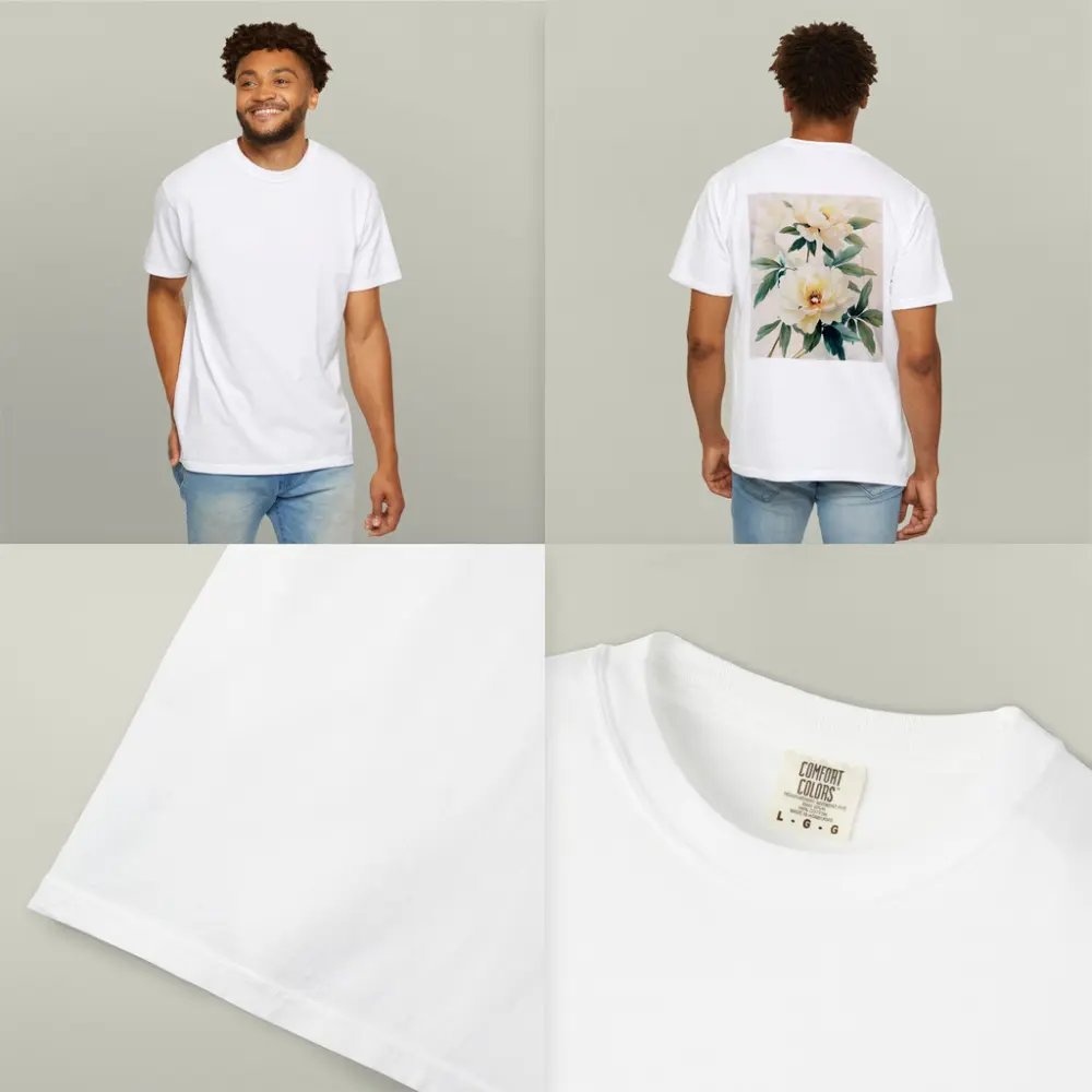White Peony Flowers Soft Beige Watercolor Art – T-Shirts