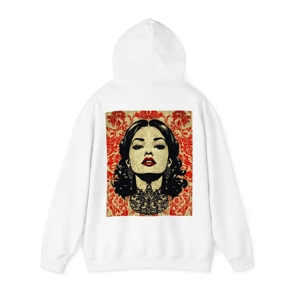 Woman Portrait Red Damask Floral Background – Hoodies