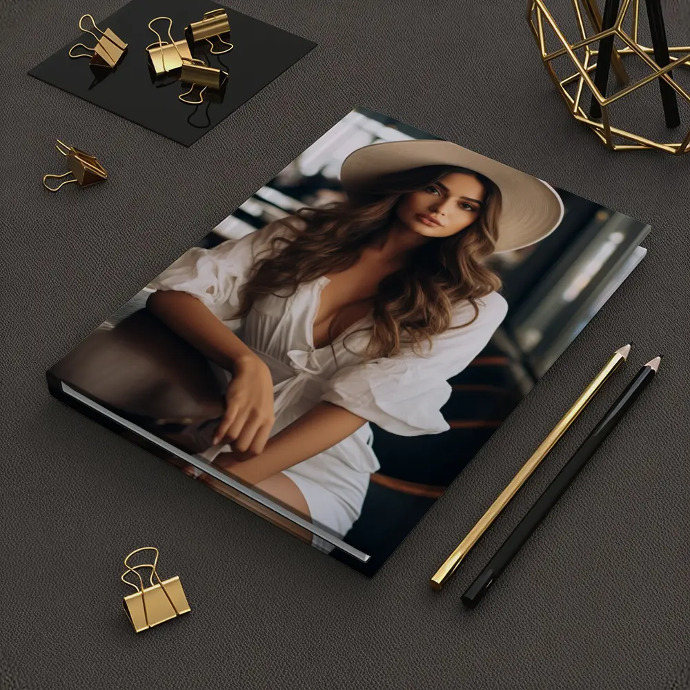 Woman White Hat Cafe Interior Portrait – Notebooks