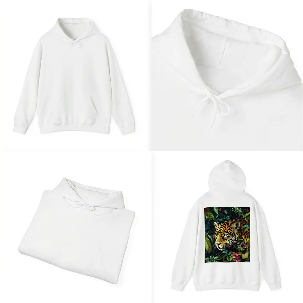 Jaguar Prowling Through Tropical Jungle Flowers – Hoodies
