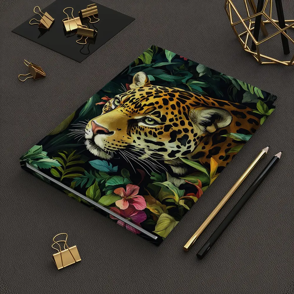 Jaguar Prowling Through Tropical Jungle Flowers – Notebooks