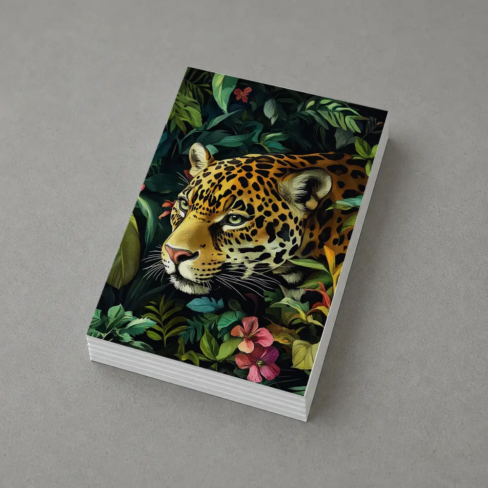 Jaguar Prowling Through Tropical Jungle Flowers – Postcards