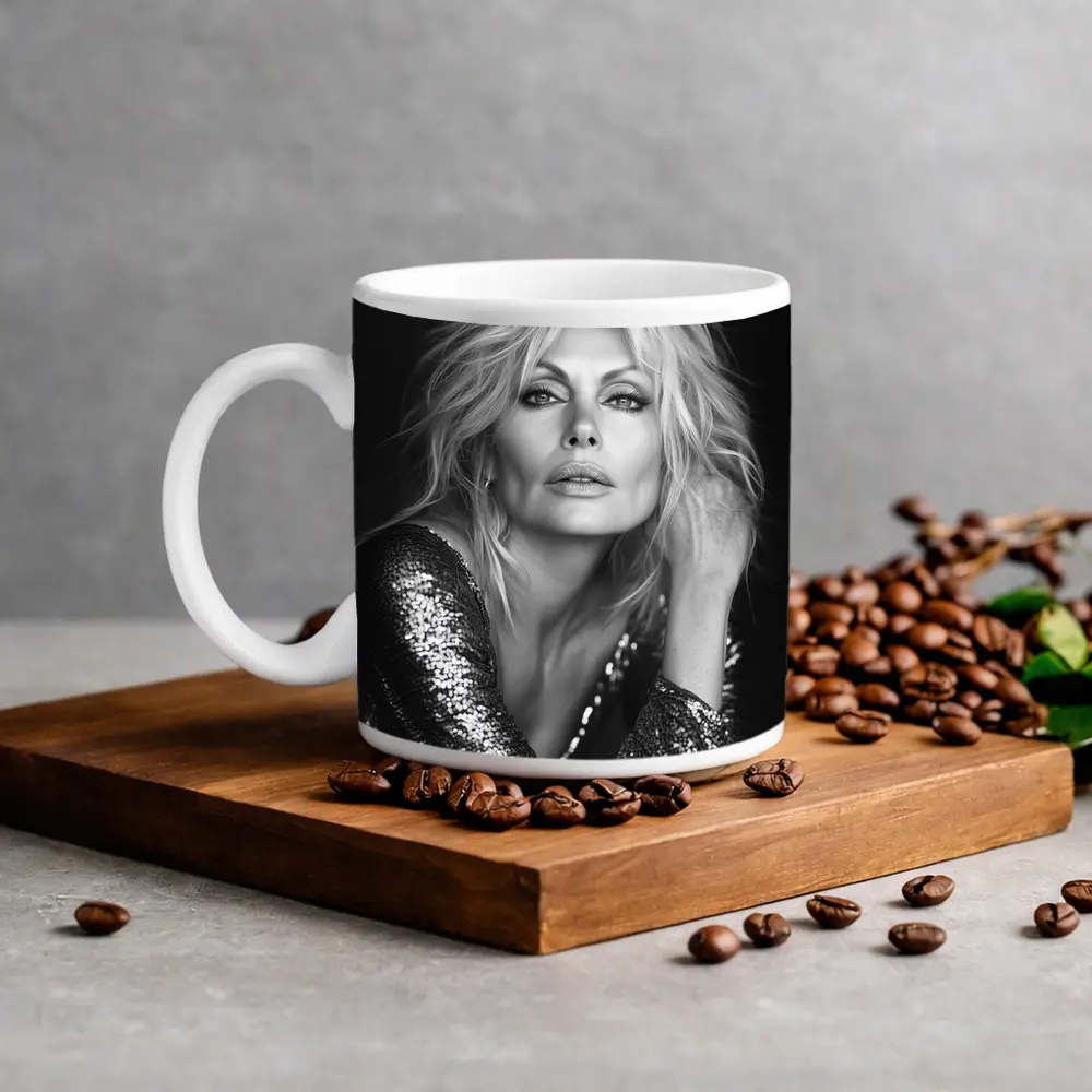 Black and White Blonde Woman Sequin Portrait – Mugs