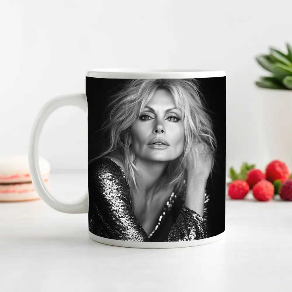 Black and White Blonde Woman Sequin Portrait – Mugs