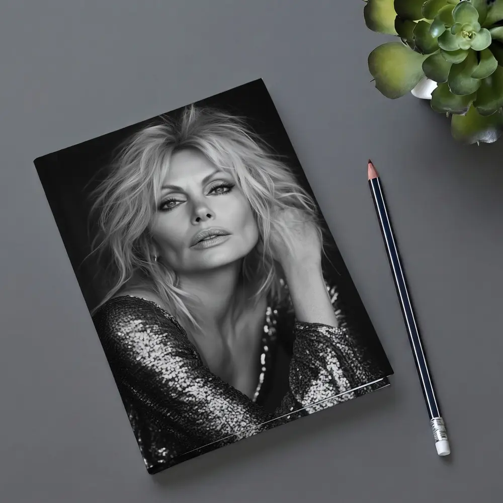 Black and White Blonde Woman Sequin Portrait – Notebooks