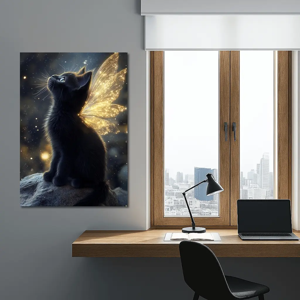 Black Kitten Fairy Wings Starry Night Sky – Wall Art