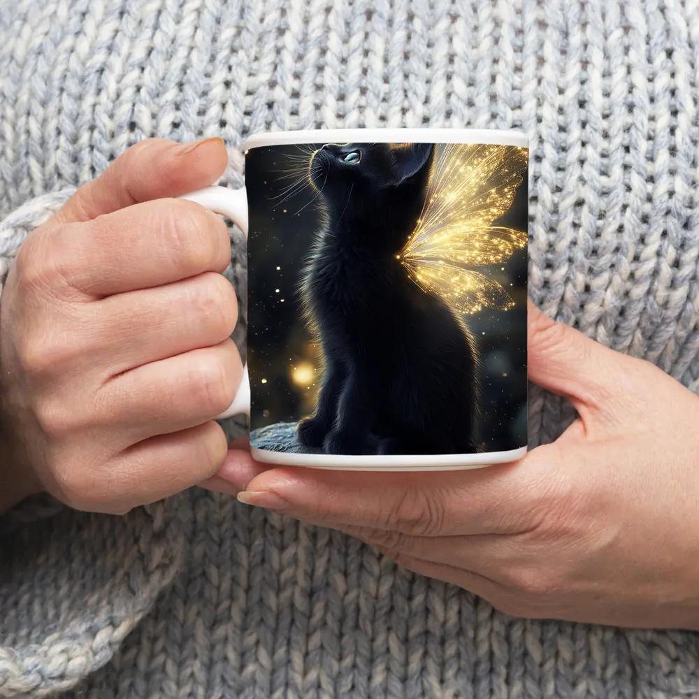 Black Kitten Fairy Wings Starry Night Sky – Mugs