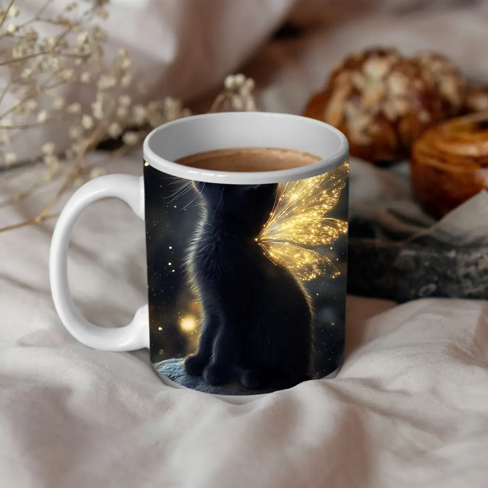 Black Kitten Fairy Wings Starry Night Sky – Mugs