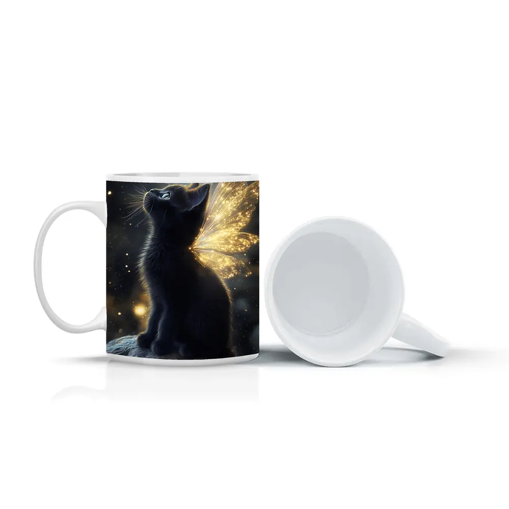 Black Kitten Fairy Wings Starry Night Sky – Mugs