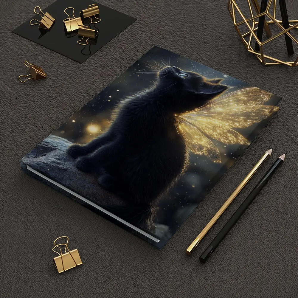 Black Kitten Fairy Wings Starry Night Sky – Notebooks