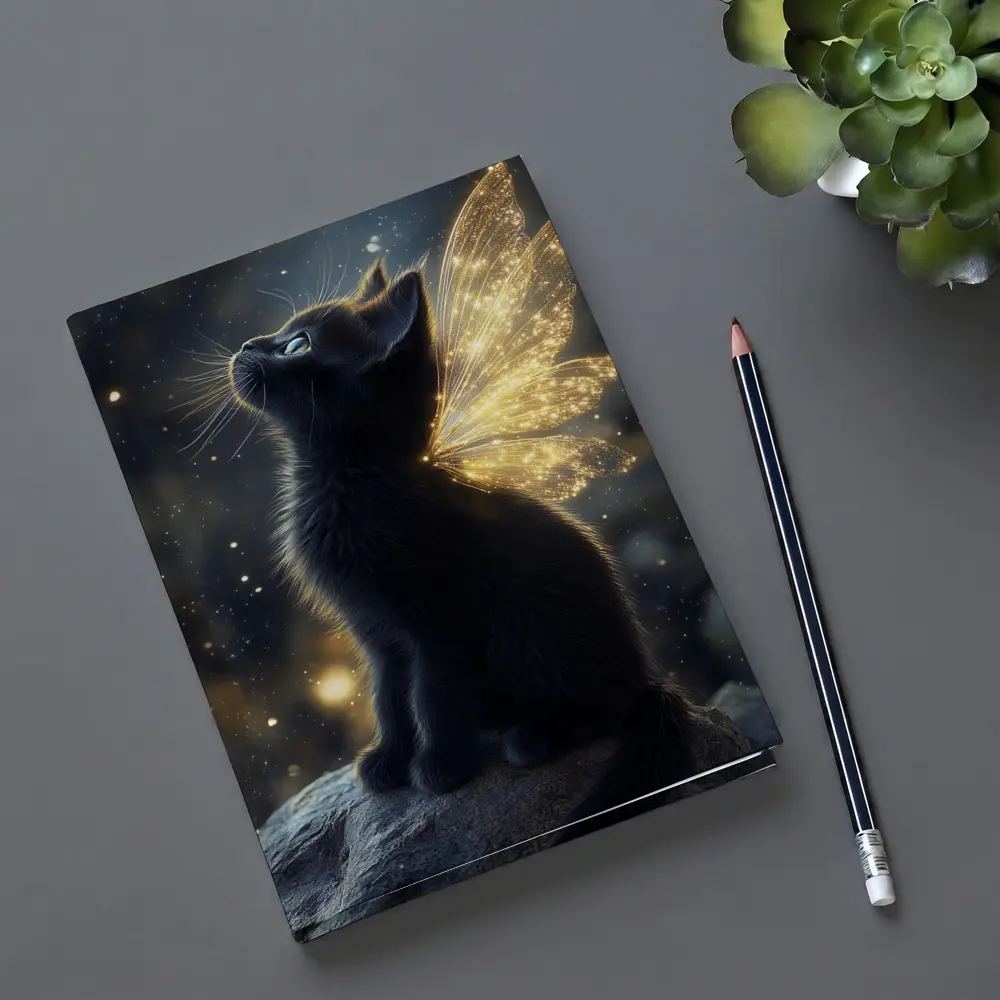 Black Kitten Fairy Wings Starry Night Sky – Notebooks