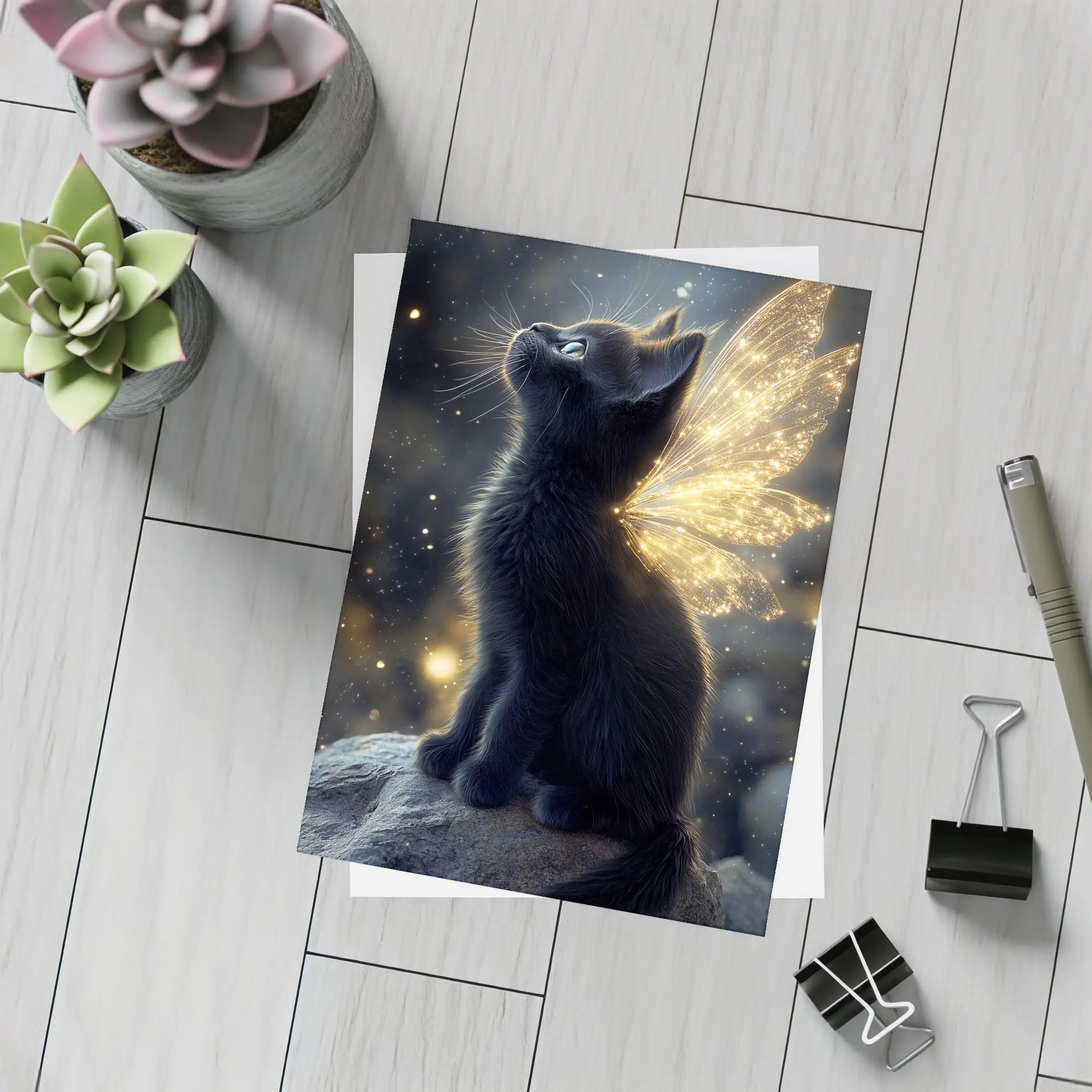 Black Kitten Fairy Wings Starry Night Sky – Postcards