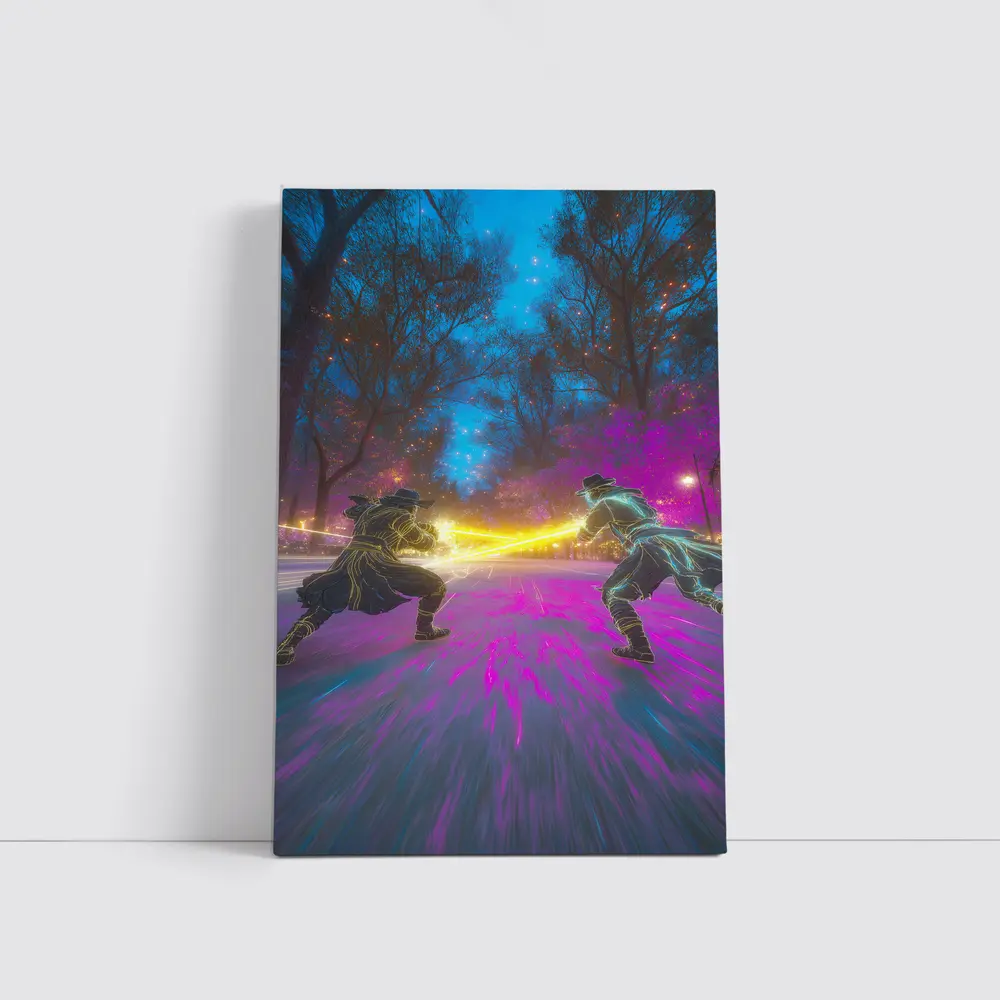 Anime Duel Neon Fight Night Park – Wall Art