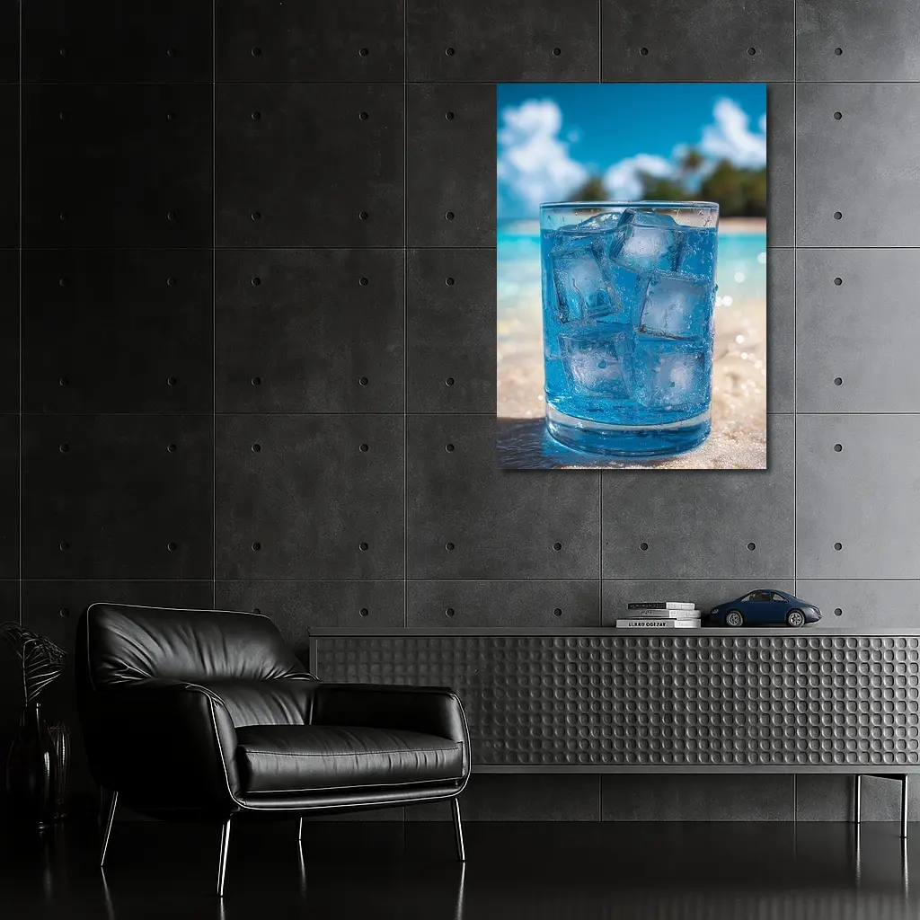 Icy Blue Drink Glass Tropical Beach Setting – Wall Art