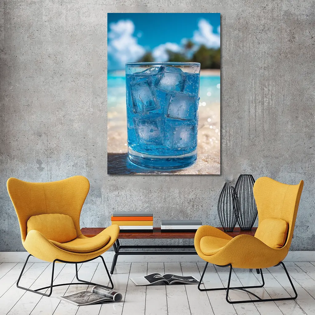 Icy Blue Drink Glass Tropical Beach Setting – Wall Art