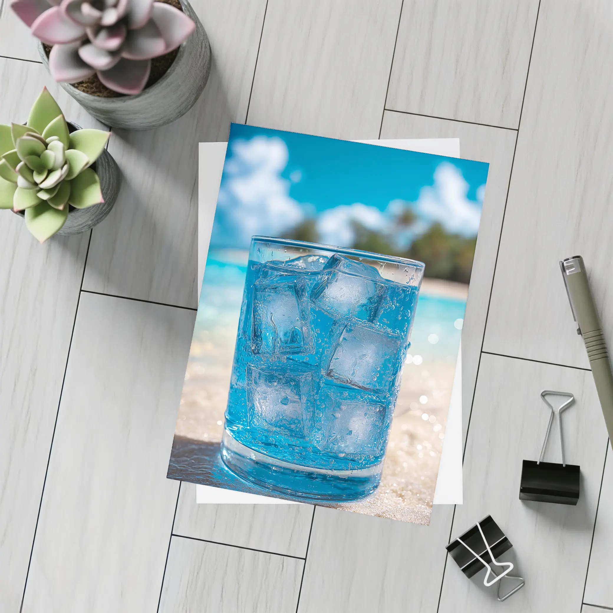 Icy Blue Drink Glass Tropical Beach Setting – Postcards