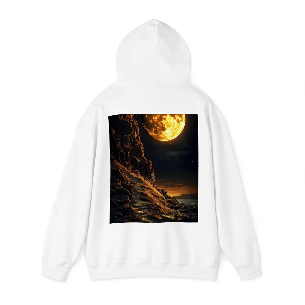 Giant Golden Moon Over Rocky Coastal Cliffs – Hoodies
