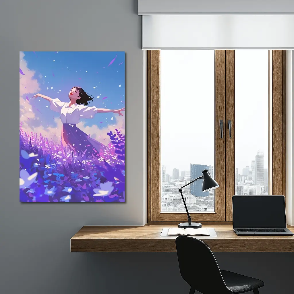 Anime Girl Dancing in Lavender Field – Wall Art