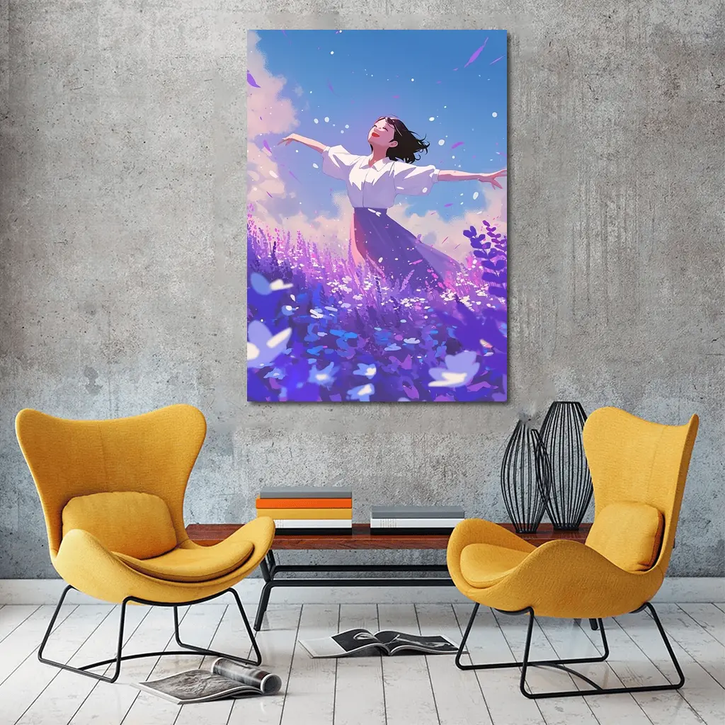 Anime Girl Dancing in Lavender Field – Wall Art