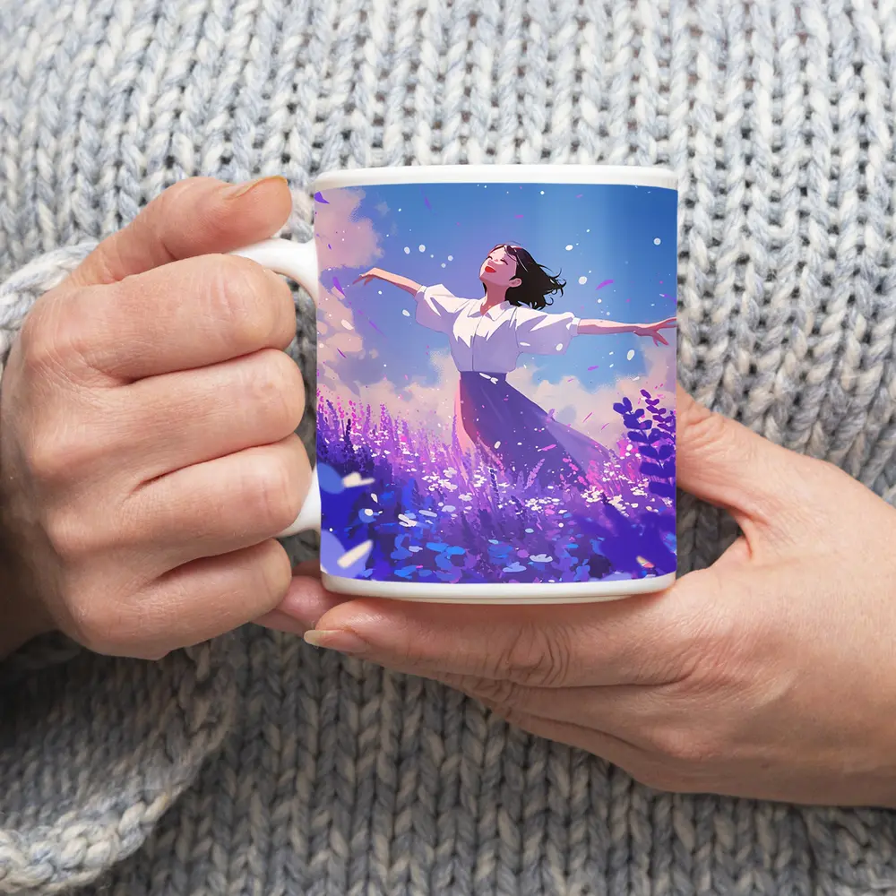 Anime Girl Dancing in Lavender Field – Mugs