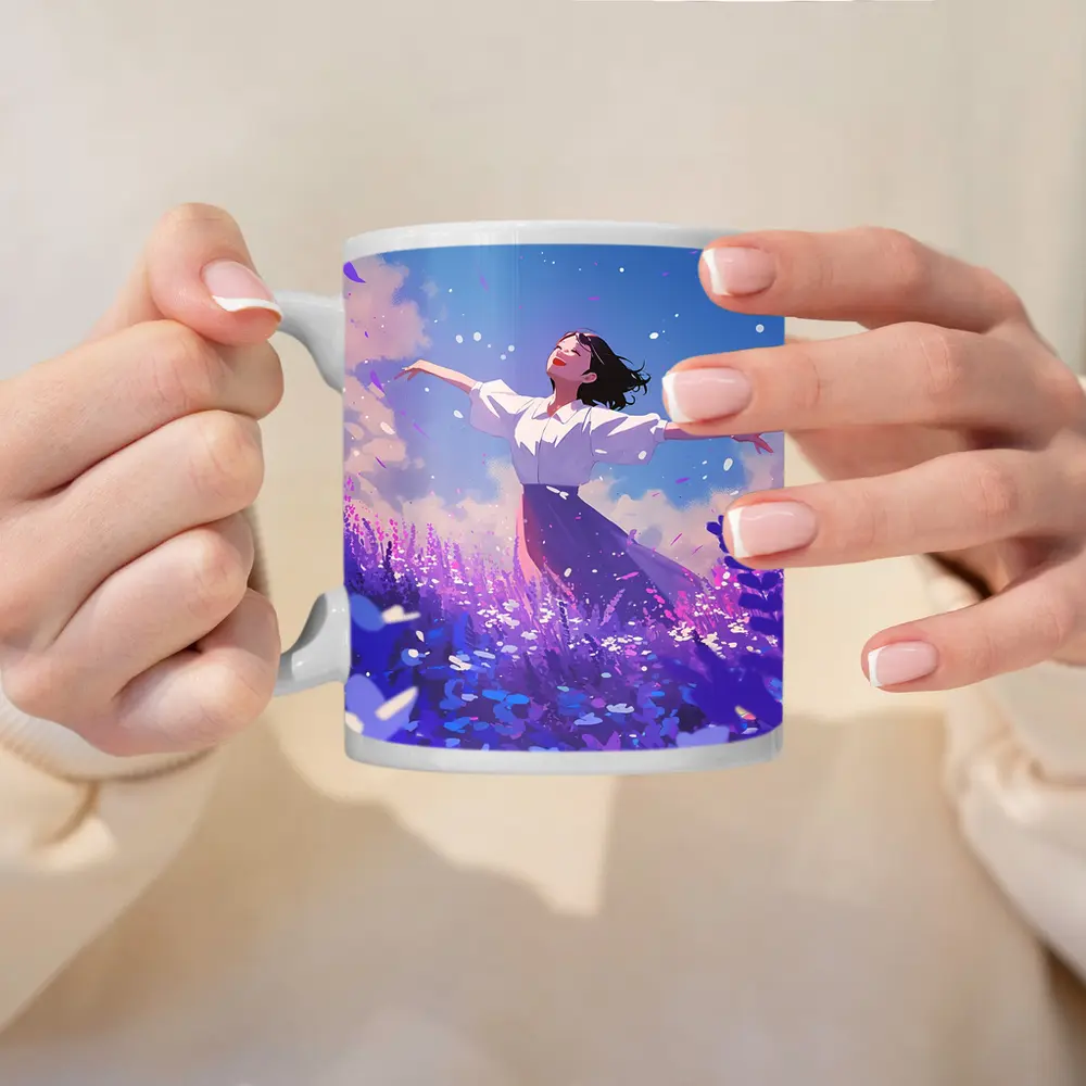 Anime Girl Dancing in Lavender Field – Mugs