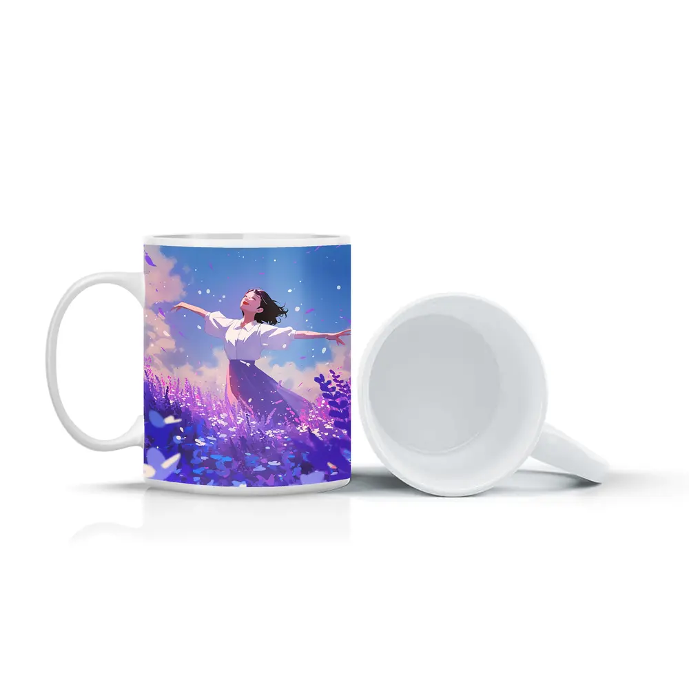 Anime Girl Dancing in Lavender Field – Mugs