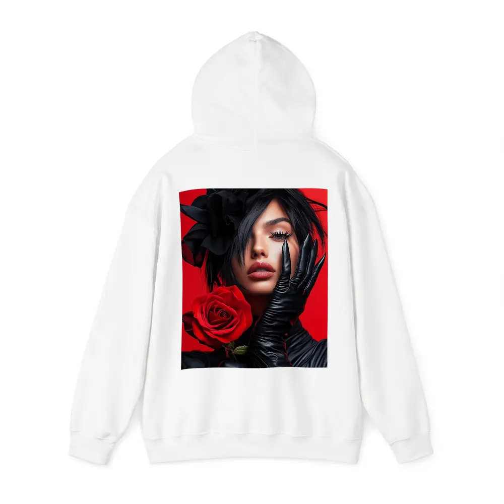 Woman Black Gloves Red Rose Fashion Portrait – Hoodies