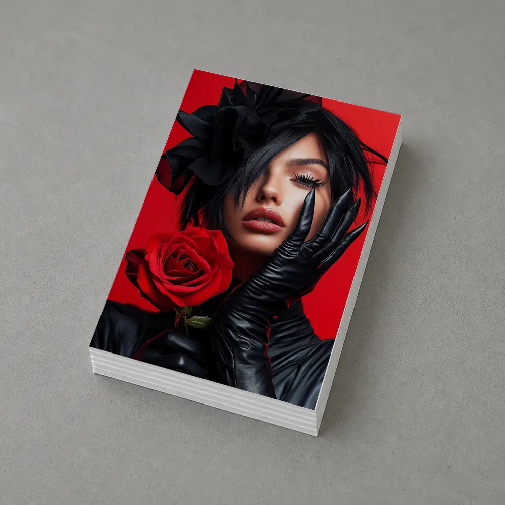 Woman Black Gloves Red Rose Fashion Portrait – Postcards