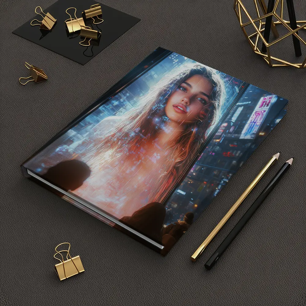Neon City Girl Holographic Billboard Night – Notebooks