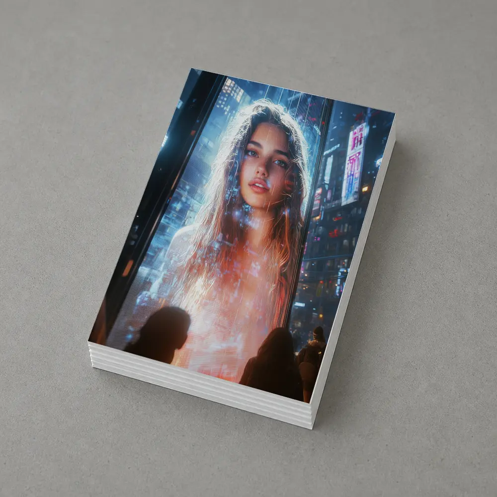 Neon City Girl Holographic Billboard Night – Postcards