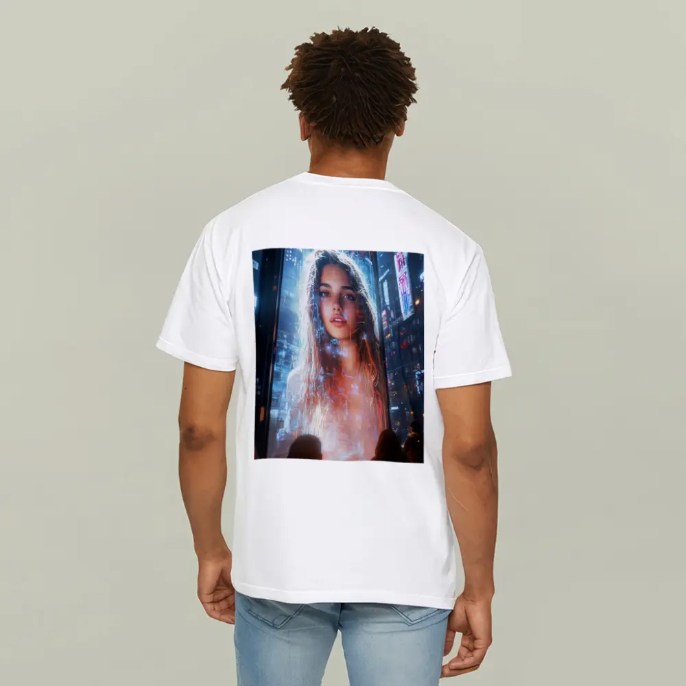 Neon City Girl Holographic Billboard Night – T-Shirts