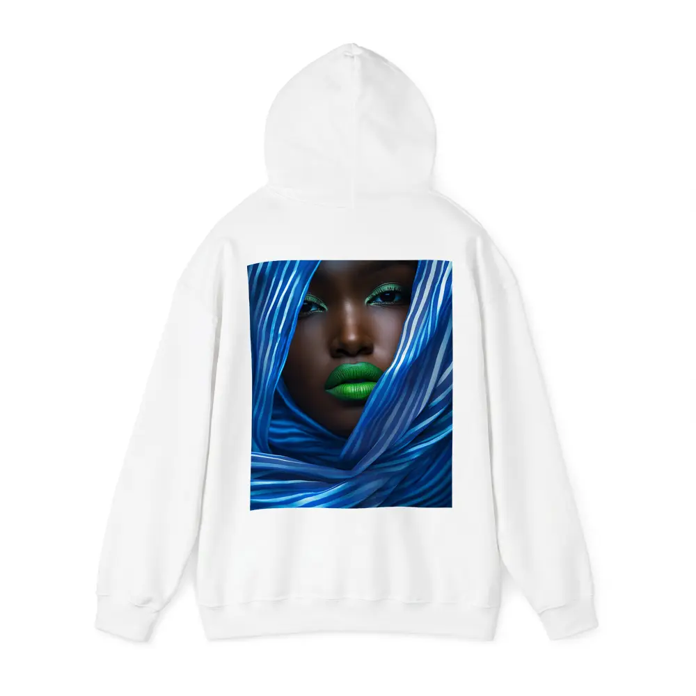 Woman Green Lips Blue Striped Fabric Portrait – Hoodies