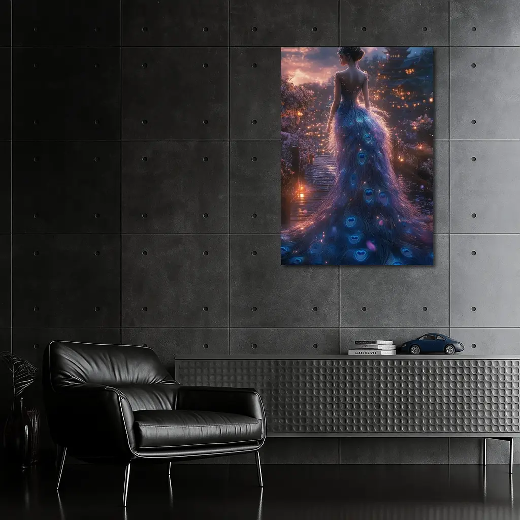 Woman Peacock Gown Fantasy Garden Night – Wall Art