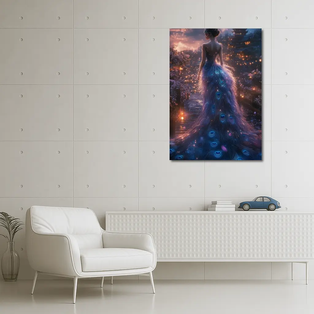 Woman Peacock Gown Fantasy Garden Night – Wall Art