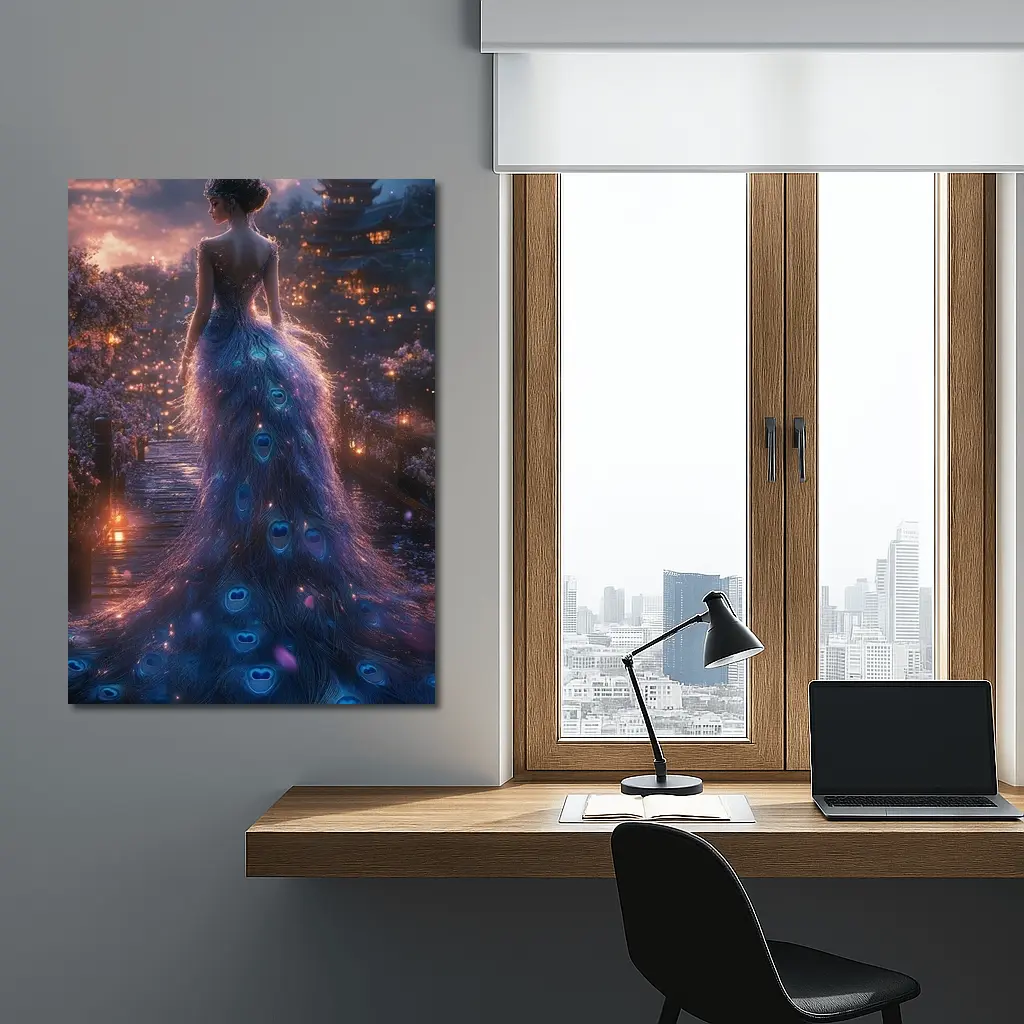Woman Peacock Gown Fantasy Garden Night – Wall Art