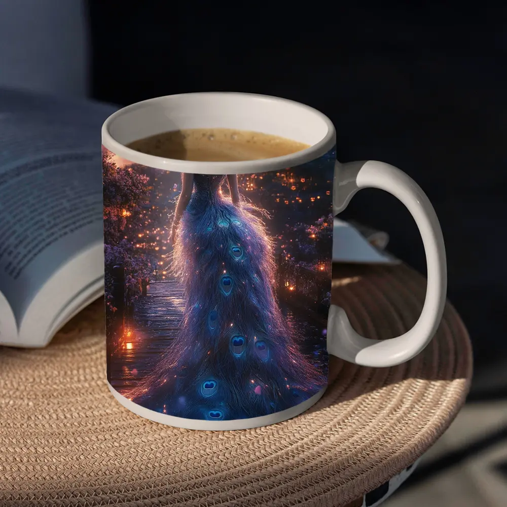 Woman Peacock Gown Fantasy Garden Night – Mugs