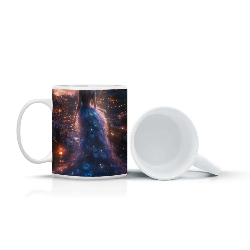 Woman Peacock Gown Fantasy Garden Night – Mugs