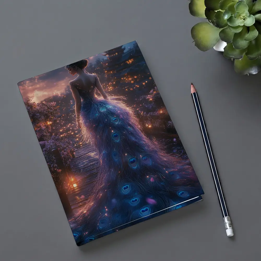Woman Peacock Gown Fantasy Garden Night – Notebooks