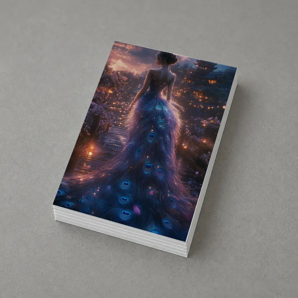 Woman Peacock Gown Fantasy Garden Night – Postcards
