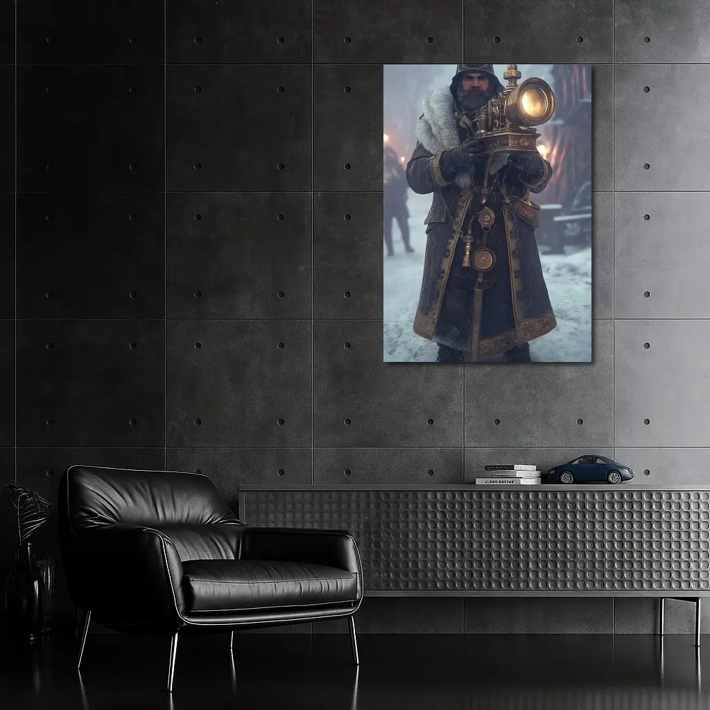 Steampunk Soldier With Lantern Snowy Night – Wall Art