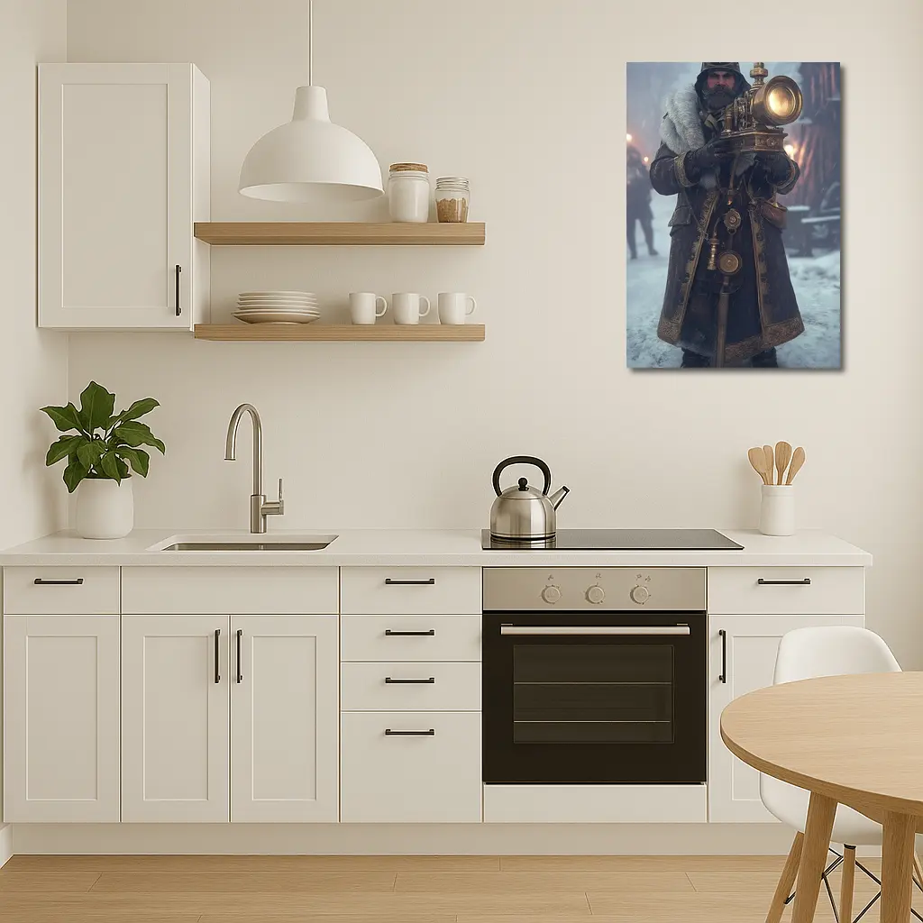 Steampunk Soldier With Lantern Snowy Night – Wall Art