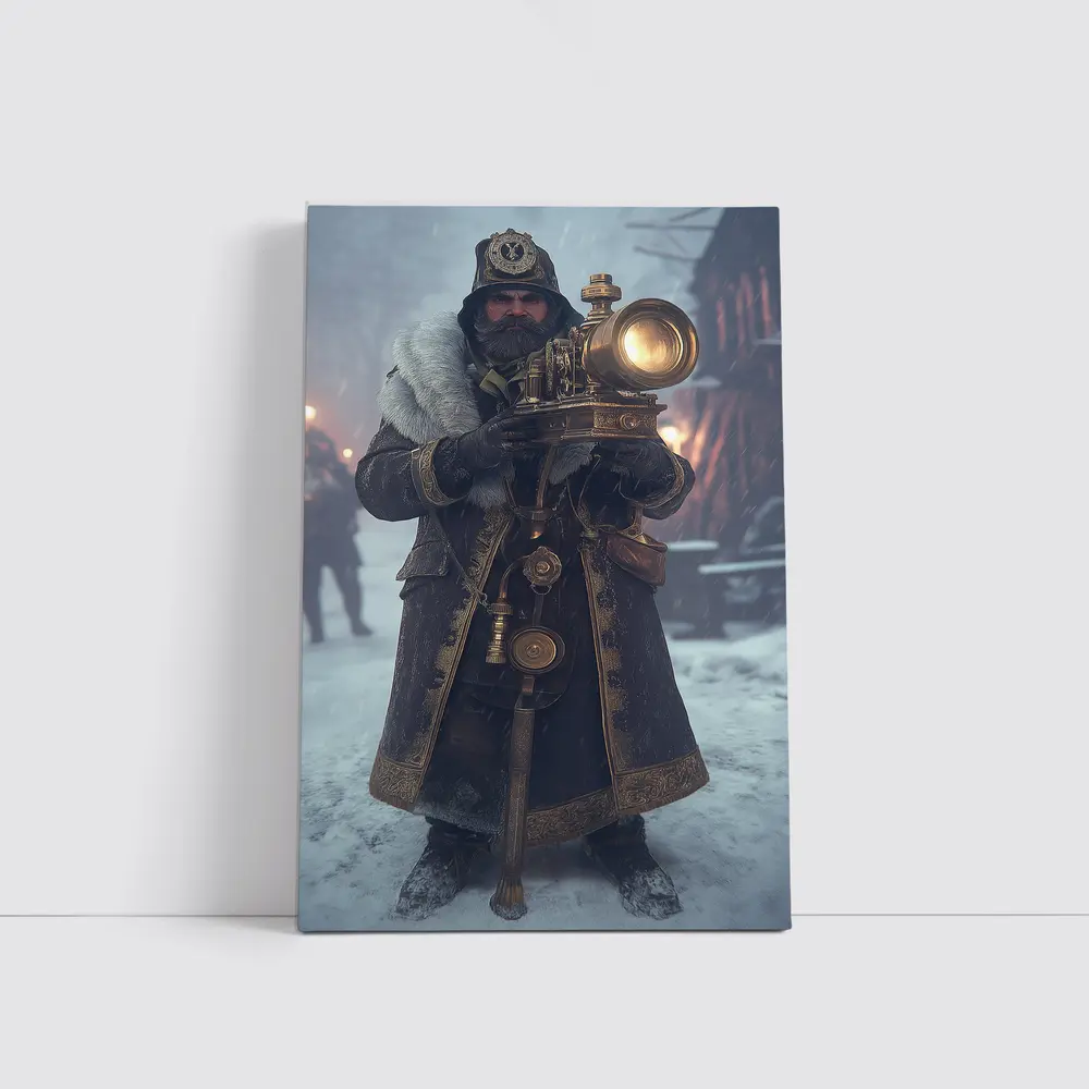 Steampunk Soldier With Lantern Snowy Night – Wall Art